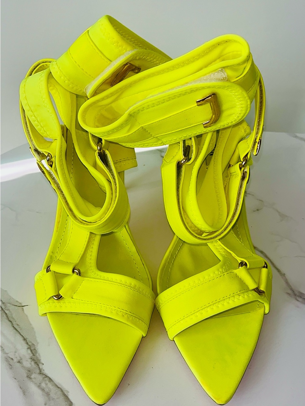 Cape Robbin Neon Yellow Pointed-Toe Ankle Strap Heels